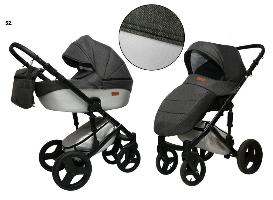 Коляска 2 в 1 Mikrus Onyx 52 сірий текстиль+срібло