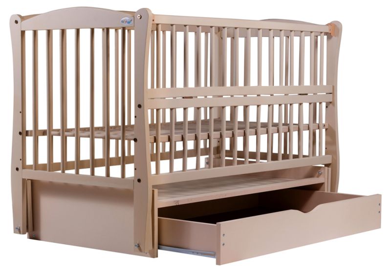 Кровать Babyroom Елит резьба маятник, ящик, откидной бок DER-7  бук слоновая кость