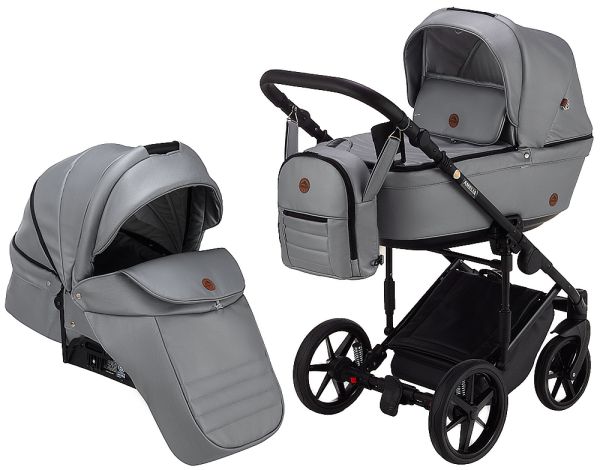 Коляска 2 в 1 Adamex Amelia шкіра 100% SM3 сірий перламутр