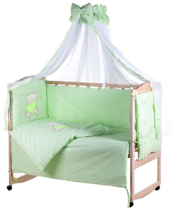Дитяче ліжко Qvatro Ellite AE-08 аплікація салатовий (ведмедик сидить із салатовим серцем)