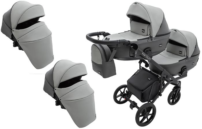 Коляска 2 в 1 для двойни Bair Kiwi DUO ECO BKD-21/15 серый / графит