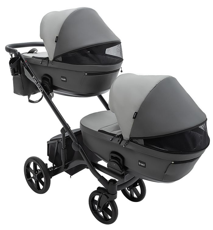 Коляска 2 в 1 для двойни Bair Kiwi DUO ECO BKD-21/15 серый / графит