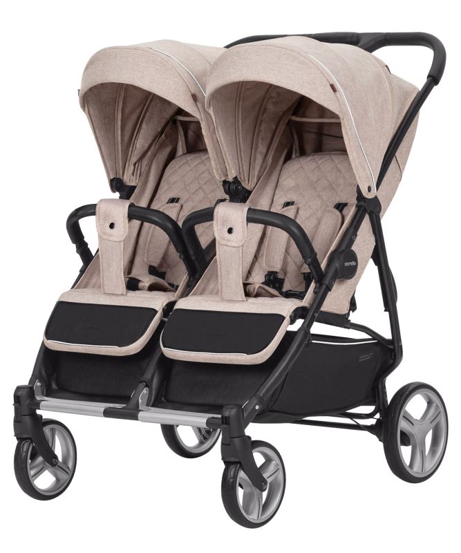 Коляска прогулочная для двойни CARRELLO Connect CRL-5502 Cotton Beige в льне +дождевик