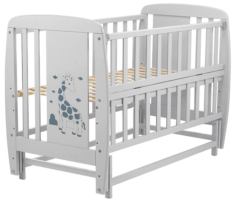 Кровать Babyroom Жирафик маятник, откидной бок DJMO-02  бук серый
