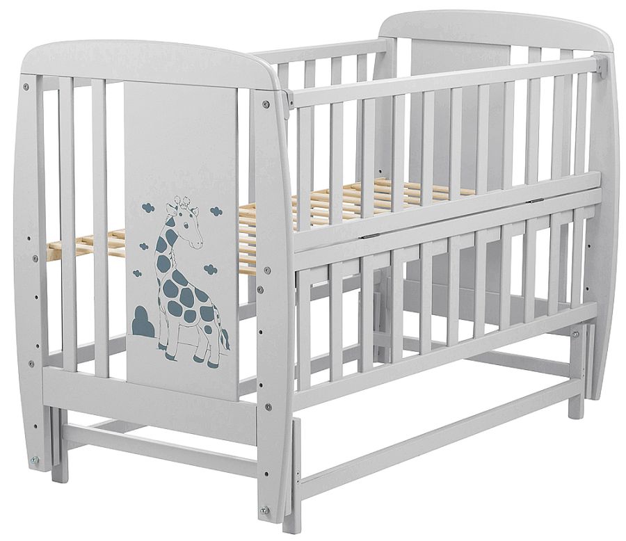 Кровать Babyroom Жирафик маятник, откидной бок DJMO-02  бук серый