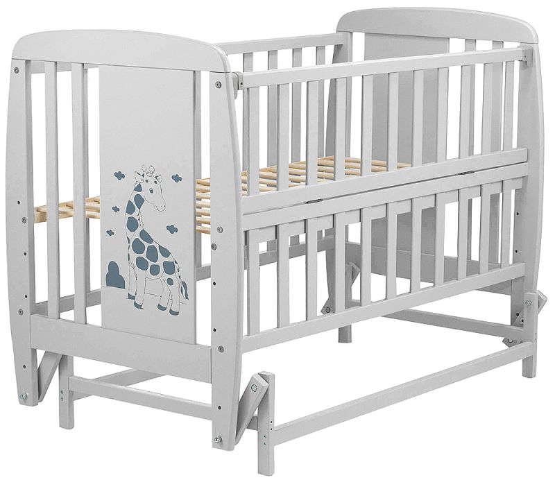 Кровать Babyroom Жирафик маятник, откидной бок DJMO-02  бук серый