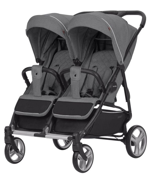 Прогулянкова коляска для двійні CARRELLO Connect CRL-5502 Rock Gray у льоні + дощовик