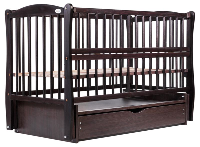 Кровать Babyroom Елит резьба маятник, ящик, откидной бок DER-7  бук венге