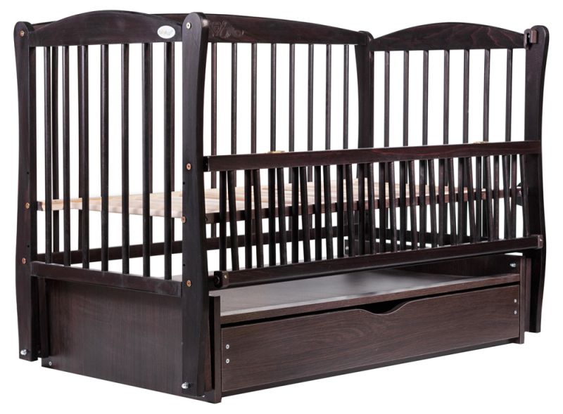 Кровать Babyroom Елит резьба маятник, ящик, откидной бок DER-7  бук венге