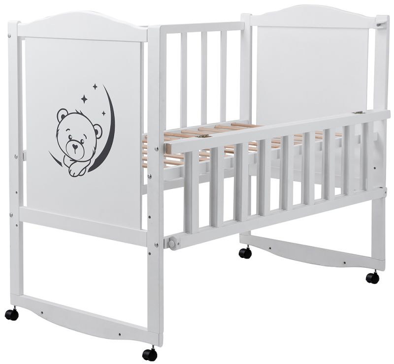 Ліжко Babyroom Тедді T-01 фігурне бильце, відкидний бік, колеса білий