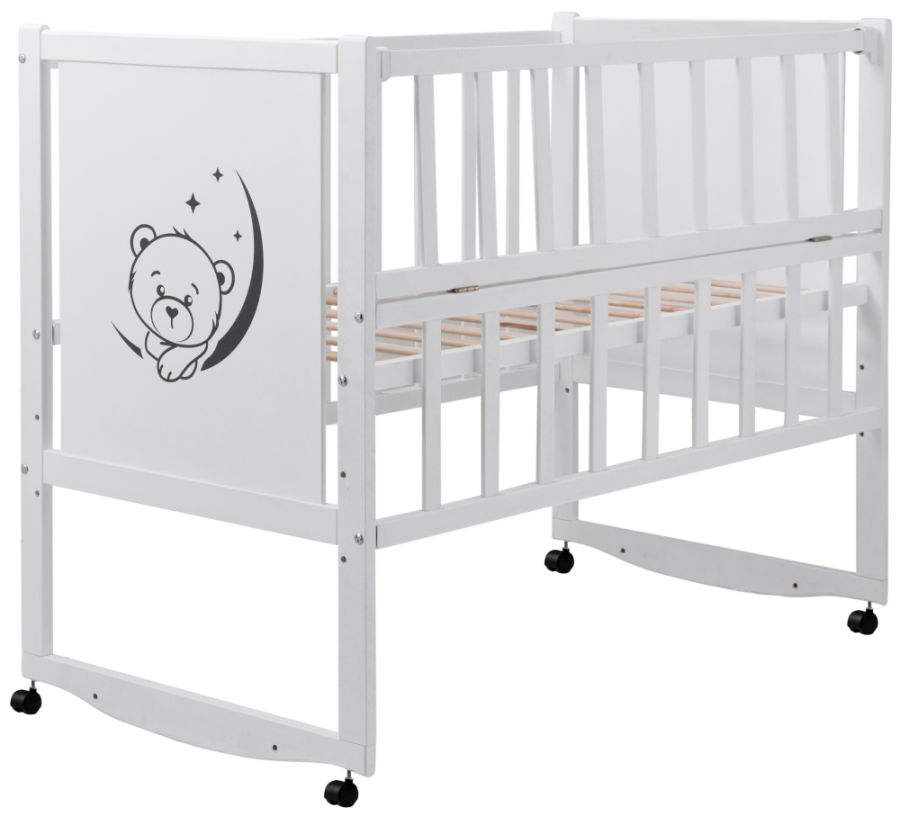 Кровать Babyroom Тедди TР-01 ровное быльце, откидной бок, колеса  белый