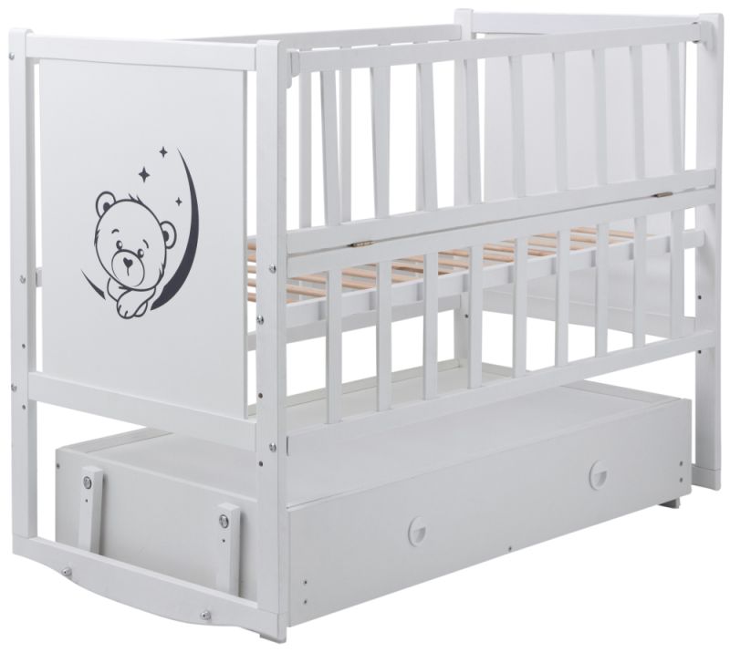 Кровать Babyroom Тедди ТР-03 ровное быльце, маятник, ящик, откидной бок  белый