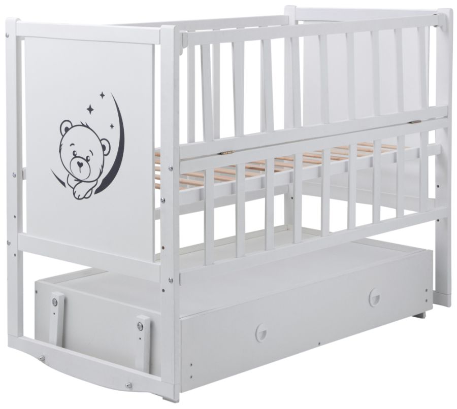 Кровать Babyroom Тедди ТР-03 ровное быльце, маятник, ящик, откидной бок  белый