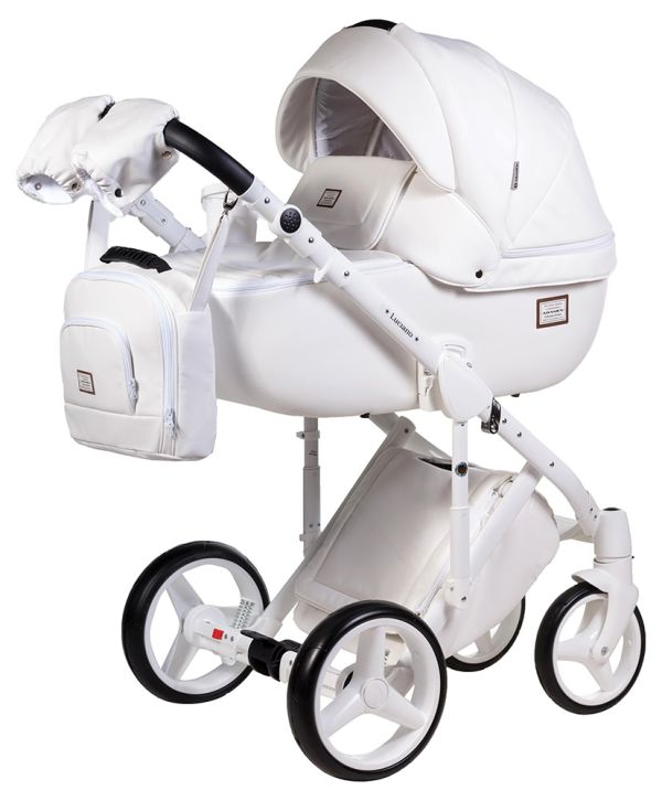 Коляска 2 в 1 Adamex Luciano шкіра 100% Q107 білий (біла рама)
