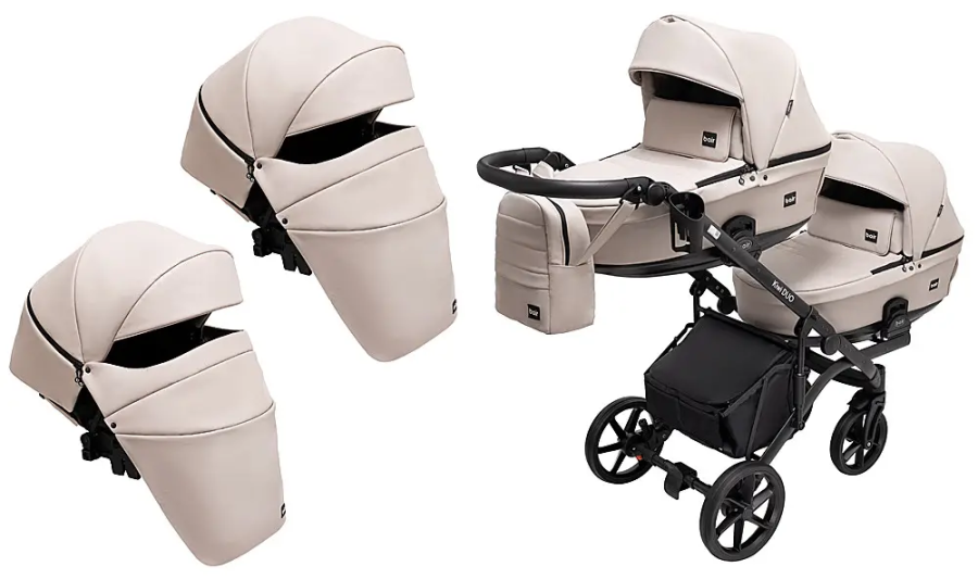 Коляска 2 в 1 для двійні Bair Kiwi DUO ECO BKD-33-1 капучино