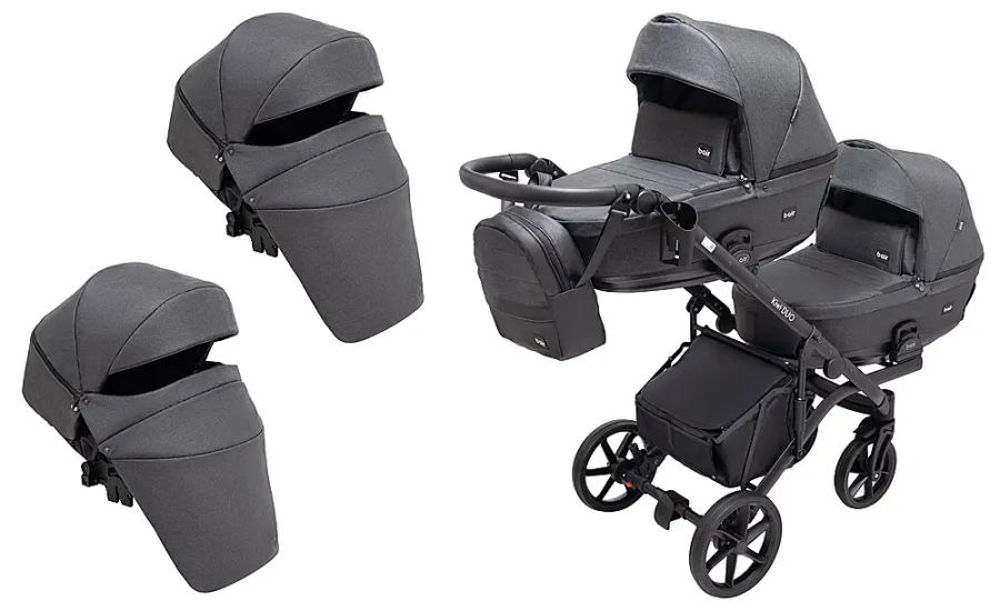 Коляска 2 в 1 для двойни Bair Kiwi DUO Soft BKD-219-1 графит
