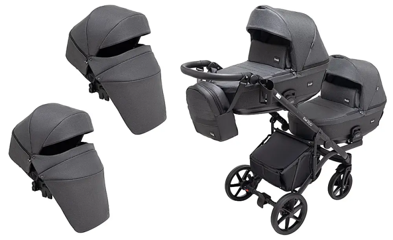 Коляска 2 в 1 для двійні Bair Kiwi DUO Soft BKS-219 графіт