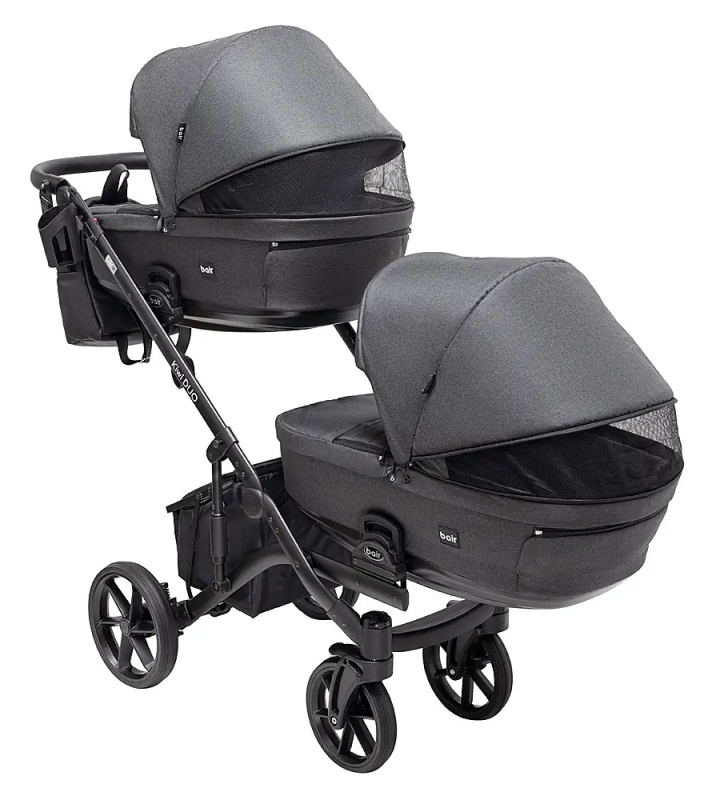 Коляска 2 в 1 для двійні Bair Kiwi DUO Soft BKD-219-1 графіт
