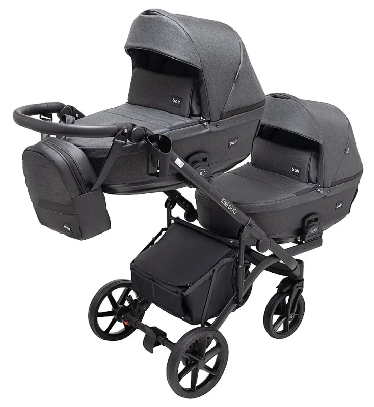 Коляска 2 в 1 для двійні Bair Kiwi DUO Soft BKS-219 графіт