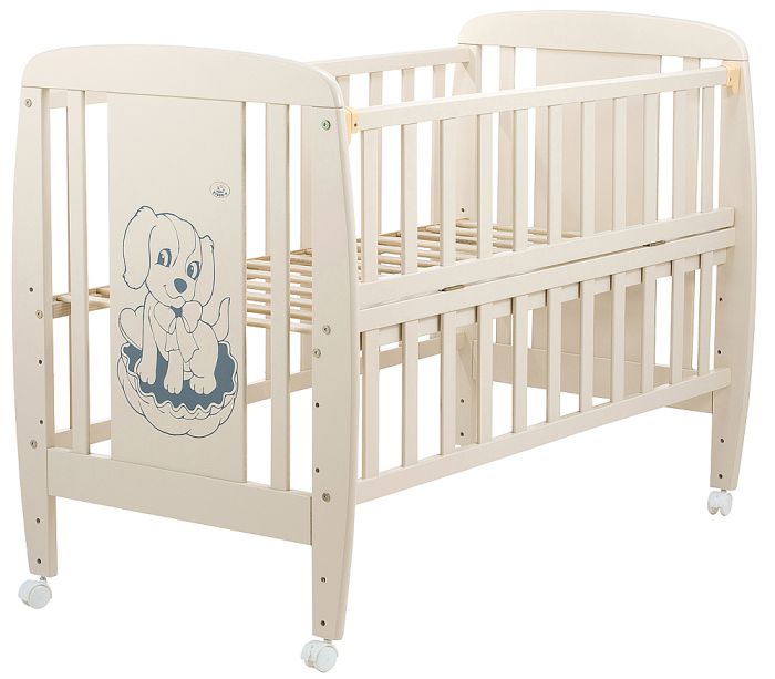 Кровать Babyroom Собачка откидной бок, колеса DSO-01  бук слоновая кость
