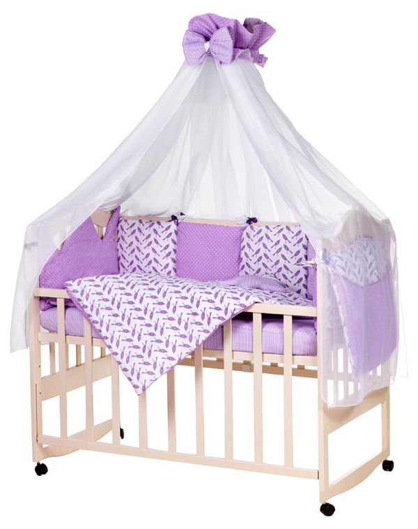 Дитяча постільна білизна Babyroom Bortiki lux-08 bird бузковий - білий