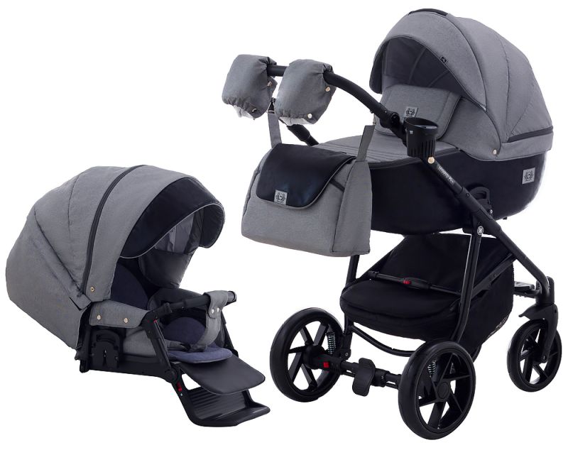 Коляска 2 в 1 Adamex Hybryd Plus BR281 черный кожа (мрамор) - серый
