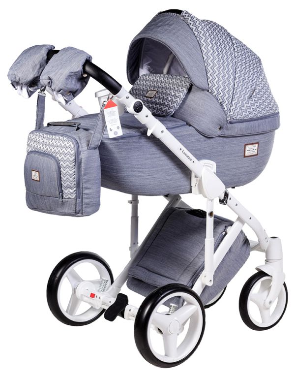 Коляска 2 в 1 Adamex Luciano jeans Q202 світло-синій (зигзаг)