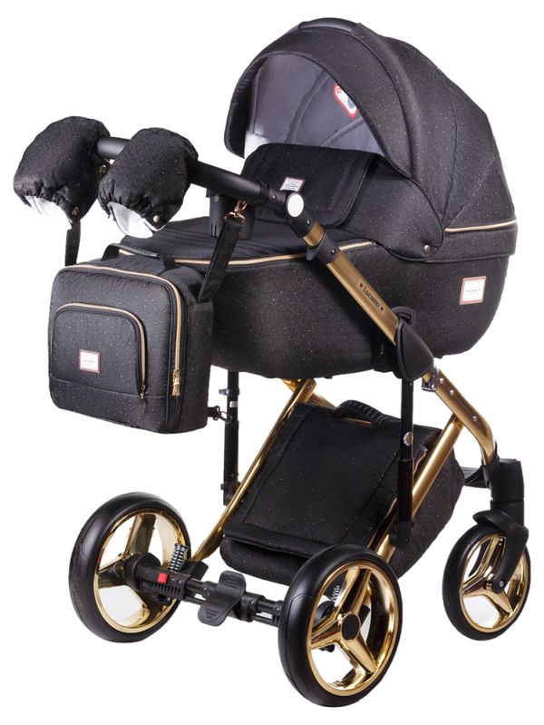 Коляска 2 в 1 Adamex Luciano Polar (Gold) Y117 чорний у крапку