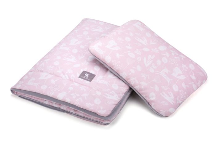 Плед с подушкой Cottonmoose Cotton Velvet 408/129/117 розовый (лес) с серым (бархат)