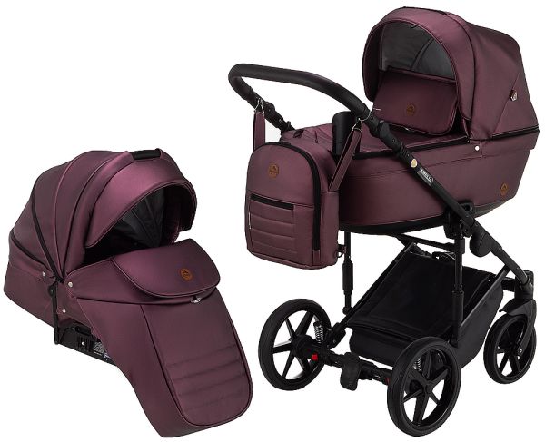 Коляска 2 в 1 Adamex Amelia шкіра 100% SM8 марсала перламутр