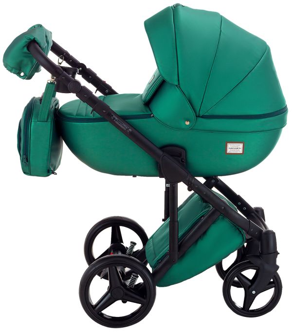 Коляска 2 в 1 Adamex Luciano шкіра 100% Q117 зелений (смарагд) перламутр