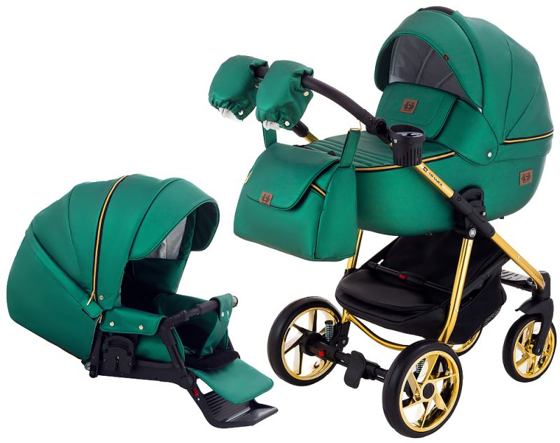 Коляска 2 в 1 Adamex Hybryd Plus Polar (Gold) Шкіра 100% Y216А зелений перламутр