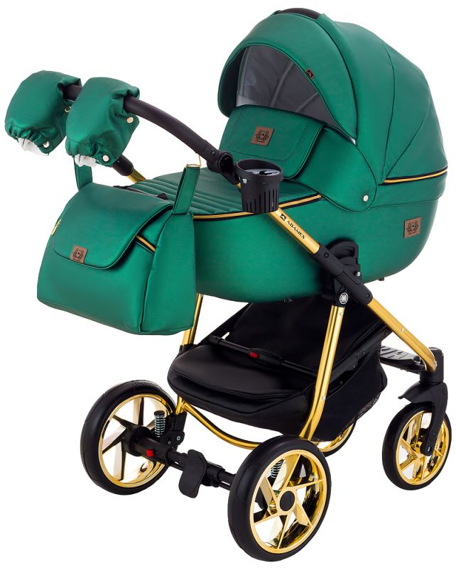 Коляска 2 в 1 Adamex Hybryd Plus Polar (Gold) Шкіра 100% Y216А зелений перламутр