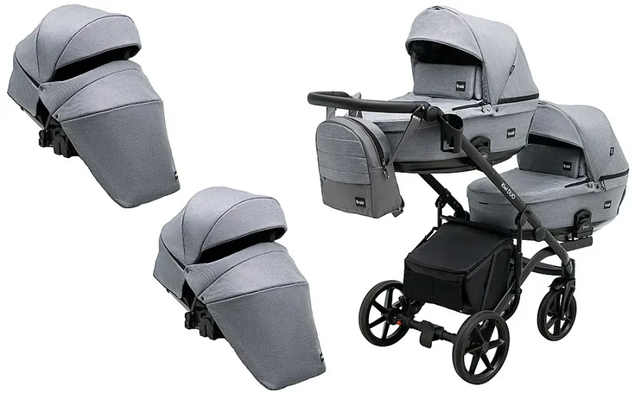 Коляска 2 в 1 для двійні Bair Kiwi DUO Soft BKP-218 сірий