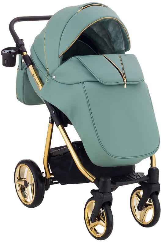 Коляска 2 в 1 Adamex Sierra Polar (Gold) шкіра 100% SR337 нефрит - нефрит (перфорація)
