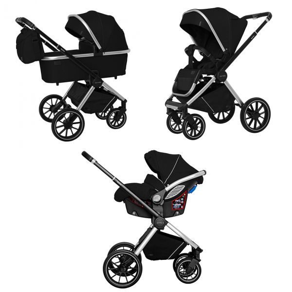 Коляска універсальна 3 в 1 CARRELLO Optima CRL-6504 Leather Black у льоні /1/