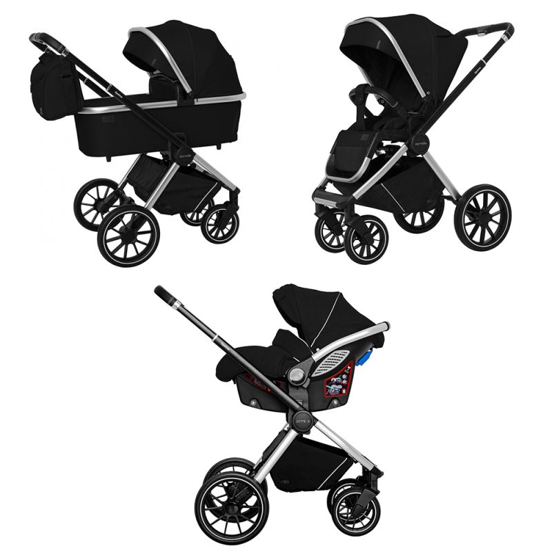 Коляска універсальна 3 в 1 CARRELLO Optima CRL-6504 Leather Black у льоні /1/