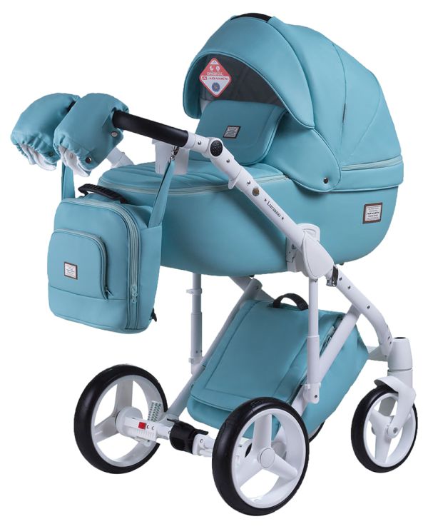 Коляска 2 в 1 Adamex Luciano шкіра 100% Q113 блакитний