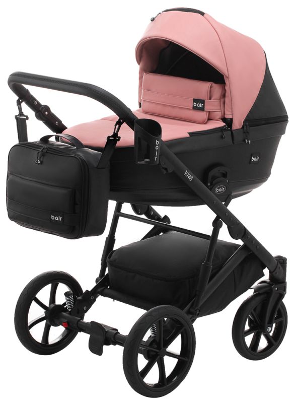 Коляска 2 в 1 Bair Kiwi шкіра 100% BK-44/15 рожевий (пудра) - чорний