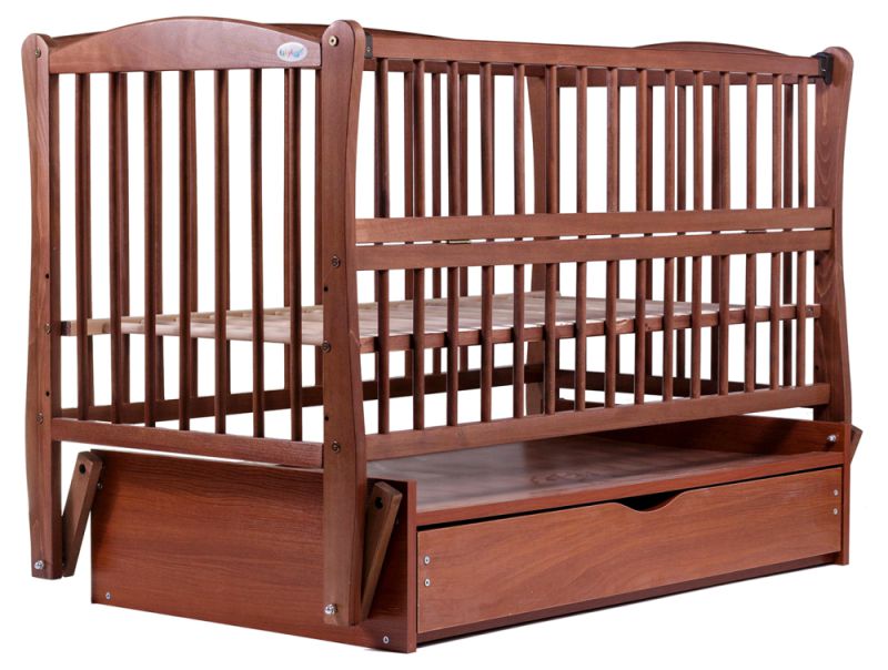 Кровать Babyroom Елит резьба маятник, ящик, откидной бок DER-7  бук тик