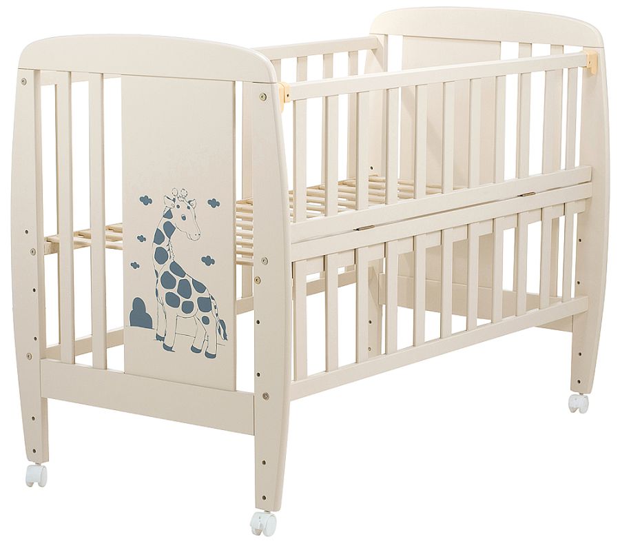 Ліжко Babyroom Жирафік відкидний бік, колеса DJO-01 бук слонова кістка