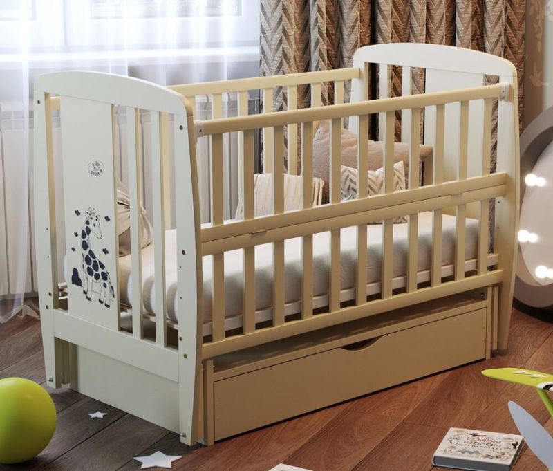 Ліжко Babyroom Жирафік маятник, ящик, відкидний бік DJMYO-3 бук слонова кістка