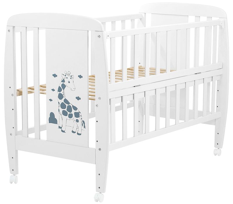 Кровать Babyroom Жирафик откидной бок, колеса DJO-01  бук белый