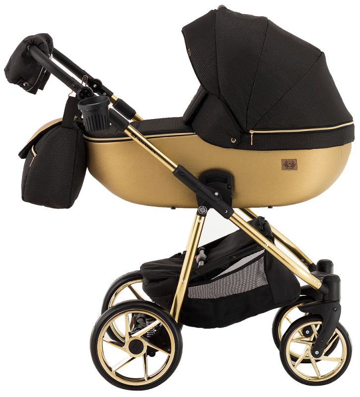 Коляска 2 в 1 Adamex Hybryd Plus Polar (Gold) BR619 черный (золотой люрекс) - золотая кожа
