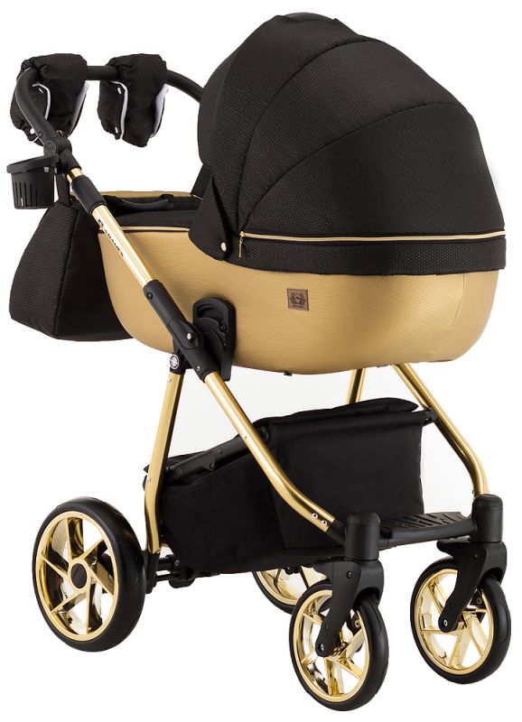 Коляска 2 в 1 Adamex Hybryd Plus Polar (Gold) BR619 черный (золотой люрекс) - золотая кожа