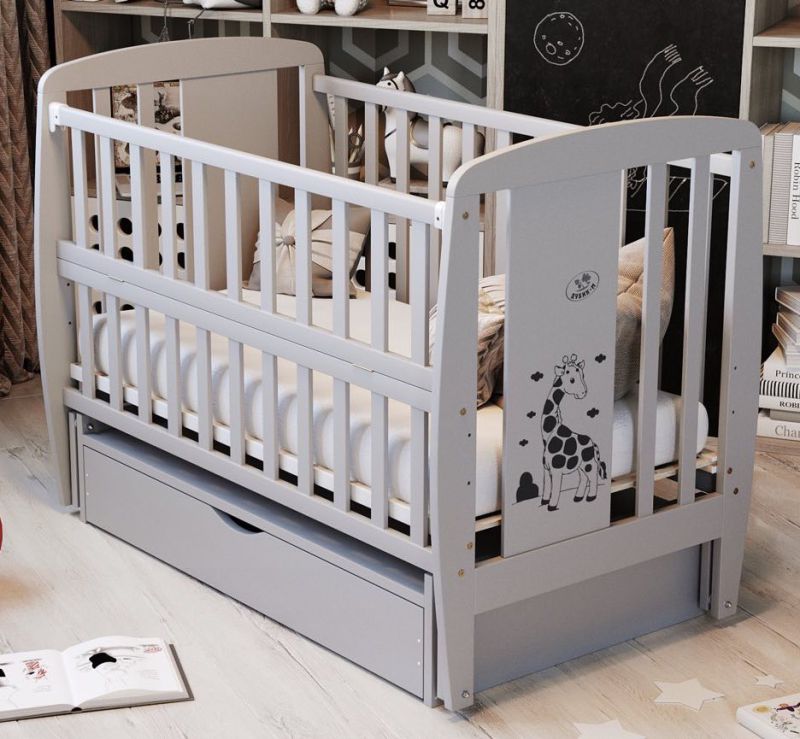Кровать Babyroom Жирафик маятник, ящик, откидной бок DJMYO-3  бук серый