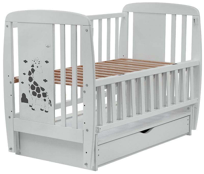 Кровать Babyroom Жирафик маятник, ящик, откидной бок DJMYO-3  бук серый