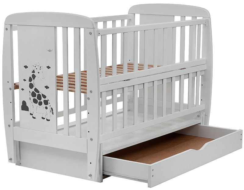 Кровать Babyroom Жирафик маятник, ящик, откидной бок DJMYO-3  бук серый