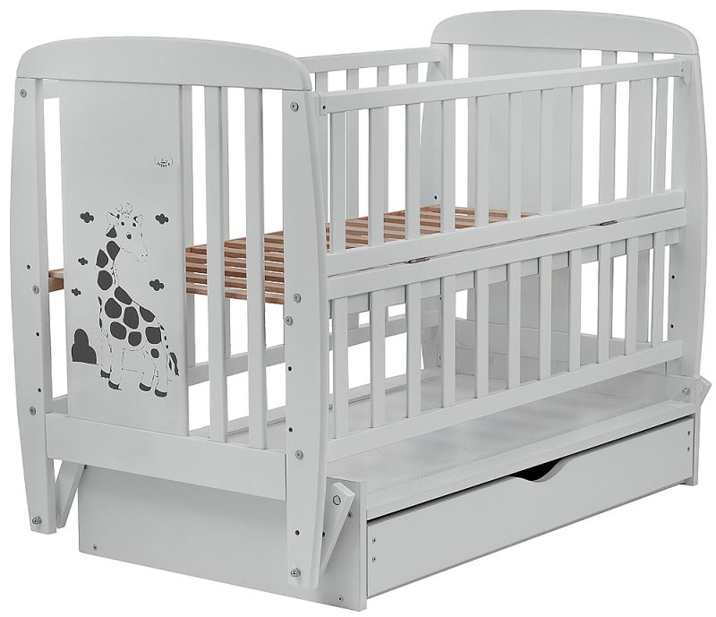 Кровать Babyroom Жирафик маятник, ящик, откидной бок DJMYO-3  бук серый
