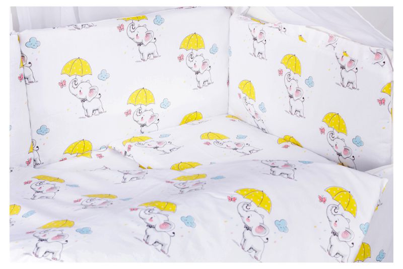 Дитяча постільна білизна Babyroom Comfort-08 білий (слоники з жовтою парасолькою)